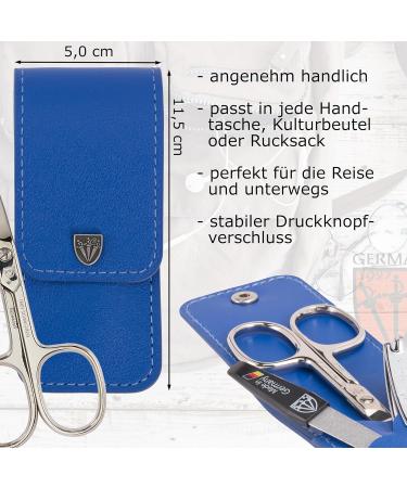 Premium 4-Piece Nail Care Set 'Capri' - Blue Kunt Leather | Manicure & Pedicure Essentials: Scissors Clippers Tweezers Sapphire Nail File - Buy Online on GoSupps.com