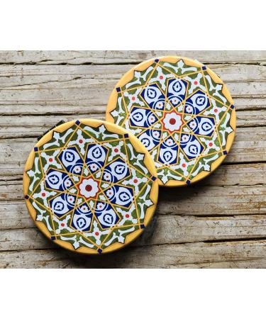 Turkish Metal Compact Mirror - Small Round Mirror with Magnetic Close, 1x & 2x Magnification for Handbags - Bright & Funky Geometric Pattern - Ideal for Travel and Commutes - Buy Online on GoSupps.com
