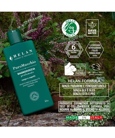 Helan Puro Muschio-Shampoing et gel douche 2en1 pour hommes et femmes la vitamine C antioxydante doux pour une peau douce Gel douche corps et cheveux 94% d'origine naturelle fabriqu en Italie 200ml - Buy Online on GoSupps.com