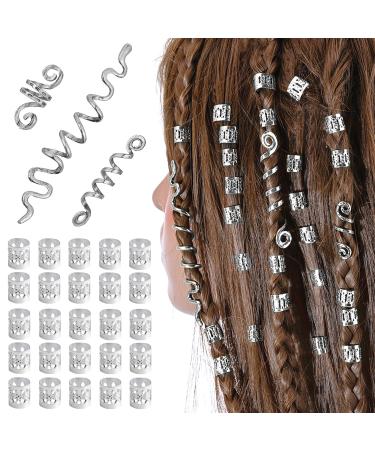 XCSJ 28 pieces Dreadlocks Jewelry Hair spiral Clips adjustable metal cuffs hair braid pearls dreadlocks pearl hair jewelry braids hair dreadlocks accessories for women men braids decoration (silver)