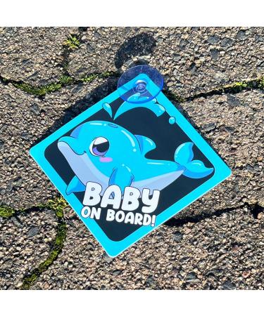 2pcs Baby on Board Car Warning Sticker Set with Dolphin Design and Suction Cups - Buy Online on GoSupps.com