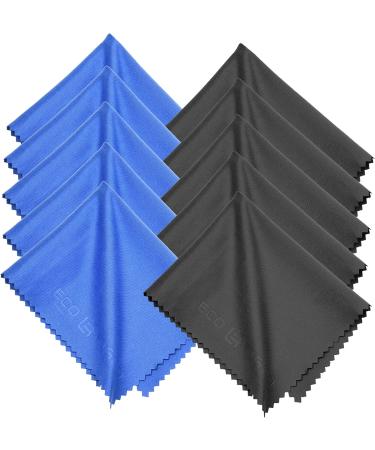 Premium 12-Pack Microfiber Cleaning Cloths - 6x7 Inch Blue & Black Towels for Glasses & Camera Lenses - Buy Online on GoSupps.com