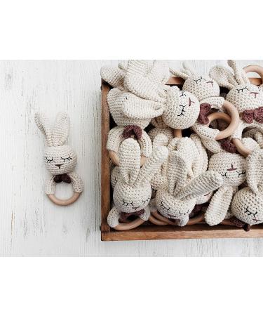 Organic Crochet Teether Rattle - Forest Friends Handmade Amigurumi Bunny Deer Fox on Wooden Ring - Natural Baby Toys - Buy Online on GoSupps.com