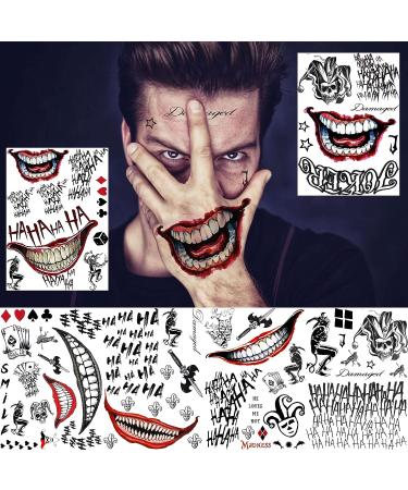 GOROMON The Joker Temporary Tattoos - Halloween Makeup Kit for Adults - 6 Sheets - Buy Online on GoSupps.com