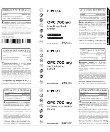 OPC Grape Seed Extract 700 mg. 240 vegan capsules for 8 months. Grape Seed Extract contains 99% OPC a powerful source of natural antioxidants that reduce oxidative stress - Buy Online on GoSupps.com