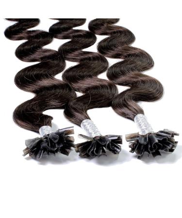 Hair2Heart Extensions Real Hair Bondings Wavy - 25 Strands 1g 40cm 4/0 Medium Brown | Premium Quality eCommerce Shipping Internationally - Buy Online on GoSupps.com