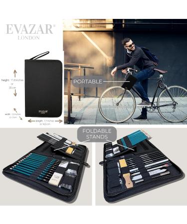 EVAZAR London Sketching and Drawing Art Supplies Set - 44 Pieces - Graphite & Charcoal Pencils, Sticks, Accessories - Portable Case with Stands - Teal - Buy Online on GoSupps.com