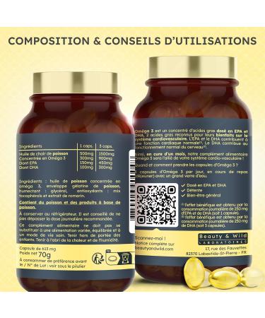Omega Capsules 3-2000mg Wild Fish Oil Rich in EPA/DHA Amino Acid Heart Health Cholesterol Brain Ideal Bodybuilding Fitness 120 Omega 3 Capsules - Beauty&Wild - Buy Online on GoSupps.com