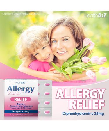 HealthA2Z Allergy Relief | Diphenhydramine 25mg | 24 Packs of 24 Caplets (576 Total) | Value Pack | Antihistamine for Sneezing Runny Nose & Itchy Eyes - Buy Online on GoSupps.com