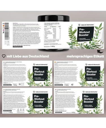 Pre Workout Booster - Caffeine-Free Fruit Punch - Vegan with Niacin Ginseng & BCAA - 400g - Lab Tested & Made in Germany - Buy Online on GoSupps.com