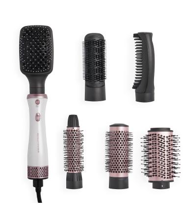 Revolution Haircare London Mega Blow Out Hot Air Brush Set 6-in-1 for All Hair Types Fast Drying White & Rose Gold
