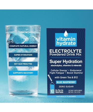Vitamin Hydrate Electrolyte Drink Mix Super Hydration Boost Stamina 0 Sugar Blue Raspberry 10 Stick Packs - Buy Online on GoSupps.com