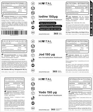 Natural Iodine 150 mcg. 365 vegan tablets for 1 year. Iodine from Organic Kelp Algae. For the improvement of metabolism - Buy Online on GoSupps.com