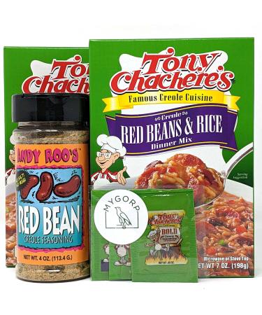 Tony Chachere Red Beans and Rice Mix Bundle with Andy Roo's Red Beans and Rice Seasoning Mix, Red Bean Seasoning Mix with MYGORP Sample Pack of Tony Chachere Seasonings (3 Items)