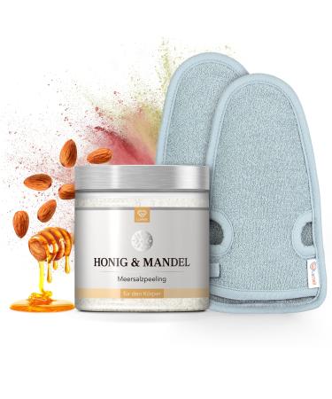 Lowell body peeling set with peeling glove - skin peeling 500g hammam peeling glove for body and face - body scrub - honey & almond honey almond gray/gray
