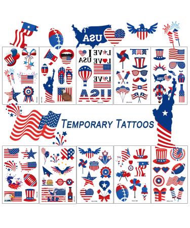 TopFunny Temporary Tattoos  90Pcs Independence Day Tattoos (10 Sheets) American Flag Red White & Blue Design USA Body Art Patriotic Stickers for Labor Day Memorial Day Decoration Party Supplies Flags USA Flag - Buy Online on GoSupps.com