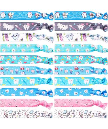20 Pieces Teeth Hair Ties Dental Tooth Hair Accessories Elastic Ribbon Ponytail Holders No Crease Hair Bands Dental Hygienist Gift for Women Girls (Cute Teeth Pattern) - Buy Online on GoSupps.com