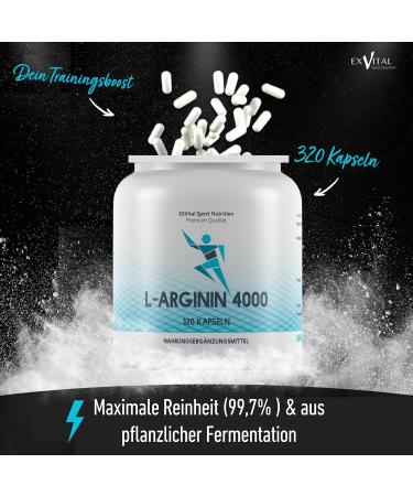 Exvital L-Arginine 4000mg - 320 Kapseln Hochdosiert | Premium deutsche Qualit t | 2-3 Monate Kur - Semi-Essentielle Aminos uren | Apotheke: Sehr Gut - Buy Online on GoSupps.com