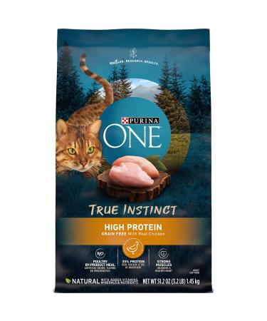 Purina ONE True Instinct Grain Free High Protein, Natural Formula Adult Dry and Wet Cat Food Dry Food High Protein Chicken 3.2 lb. Bag