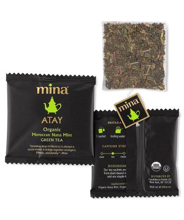 Mina Organic ATAY Mint Green Tea - Authentic Moroccan Peppermint & Shara Green Tea, 15 Biodegradable Sachets - Buy Online on GoSupps.com