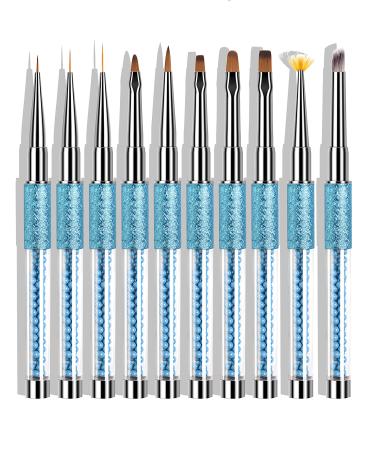 10 Pcs Kolinsky Sable Hair Acrylic Nail Art Application Brushes With Cap , Nail Art Tips Builder Brush, Nail Painting Brush set. Blue