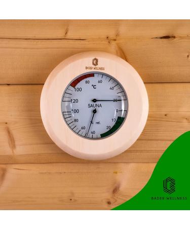Bader Wellness Sauna Thermometer Hygrometer 2in1 - Premium Heat-Resistant Sauna Accessories with Solid Wood Frame | Accurate Temperature & Humidity Measurement (20 C - 120 C) - Buy Online on GoSupps.com