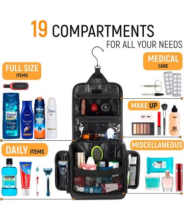 Premium Large Hanging Travel Toiletry Bag for Men and Women - Toiletry Organizer - Waterproof Hygiene Bag with Metal Xxl Swivel Hook  YKK Zippers and 19 Compartments for Toiletries  Makeup  Cosmetics Jet Black - Buy Online on GoSupps.com