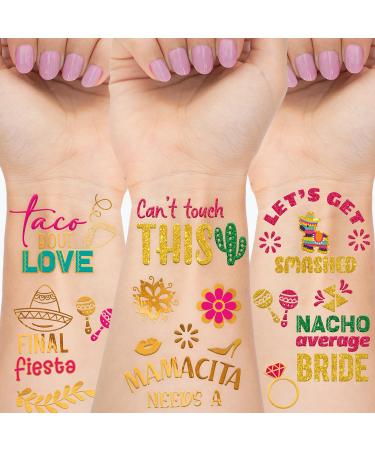 Final Fiesta Mexican Bachelorette Party Supplies - 58pcs Metallic and Real Glitter Temporary Tattoos Bride Bachelorette Party Decorations. Nacho Average Bride Party