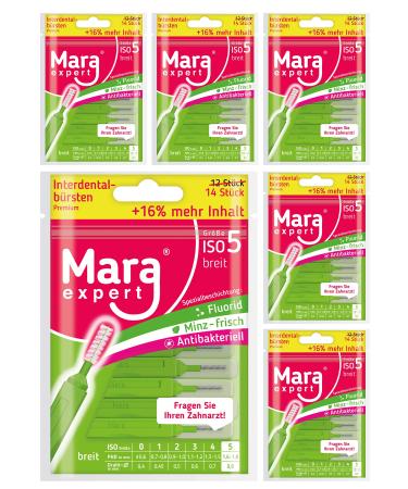 Interental brushes green from Mara Expert |0.7mm ISO 5 wide |6 x 14 ( 84) interdental brushes |Ideal for solid braces |With fluoride chlorhexidine and mint coating for fresh breath