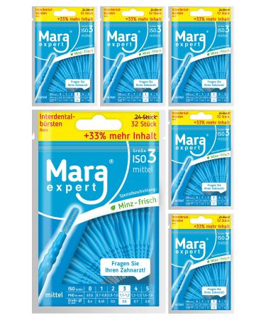 Interdental brushes - brushes for interdental spaces by Mara Expert |1.1-1.2mm ISO 3 medium |6x32interdental brush blue |With mint taste |Ask your dentist