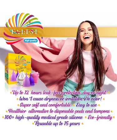 Talisi Reusable Menstrual Cups - Set of 2 for Women | Eco-Friendly Feminine Hygiene | Collapsible Sterilization | Regular & Heavy Flow | Small & Large | Alternative to Tampons & Pads - Buy Online on GoSupps.com