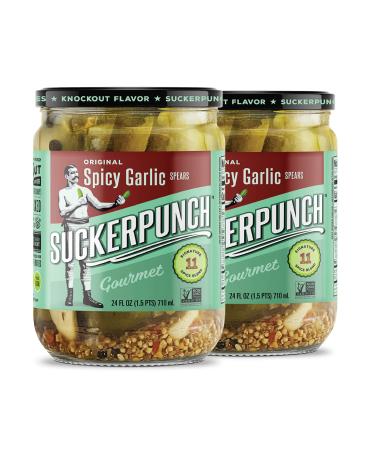 SuckerPunch Gourmet Spicy Garlic Pickle Spears 24 Ounce, 2-Pack Original Spears 24 Fl Oz (Pack of 2)