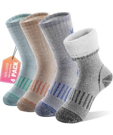 Anlisim merino hiking socks for children girls boys wool socks thick thermosocks warm sports socks trekking winter socks children's socks 4 couples 34-38 green/orange/blue/gray