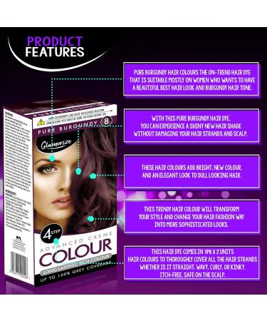 2pk Pure Burgundy Hair Dye | Easy to Use Fade Resistant Hair Colour | Includes 2 Colour Cream Gel 2 Developer Milk 2 Plastic Gloves and Detailed Instruction Manuals | Beautiful Hair At Home - Buy Online on GoSupps.com