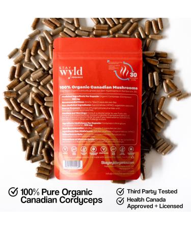 Stay Wyld Organics - Cordyceps Mushroom Capsules 100% Canadian Mushrooms Supplements for Energy Immunity & Vitality Organic Mushroom Supplement - 90 Capsules Pouch - Buy Online on GoSupps.com