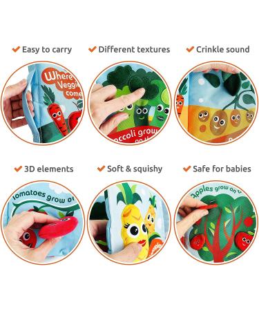 Interactive Veggies & Fruits Baby Book | Soft Teething Cloth Book for Babies 3 Months - Buy Online on GoSupps.com