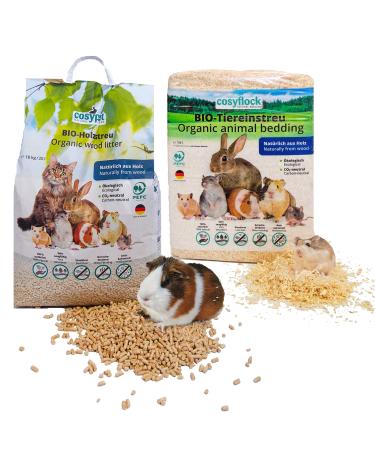 Cosypet single -litter pellets for rabbits hamsters and rodents 100% organic + naturally - suction -strong + odor -binding - non -clumping wood litter (litter set 10 kg pellets + 3.2 kg flakes) Set 10 kg pellets + 3.2 kg flakes