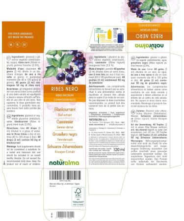 Blackcurrant (Ribes nigrum) Gemmo-derived alcohol-free from fresh buds Naturalma - Liquid extract drops 120 ml - Dietary supplement - Vegan or vegan - Buy Online on GoSupps.com