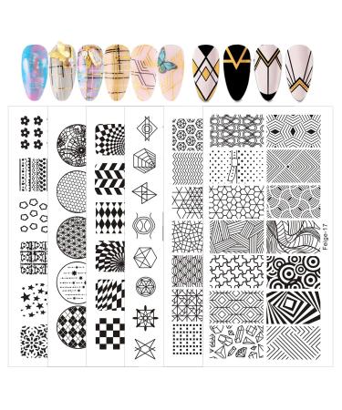 NICENEEDED Striped Geometric Theme Nail Art Stamping Kit wiht 6 PCS Nail Stamping Plates for Women Nail Art Tools Striped Geometric Pattern Nail Image Polish Template for Nail Decoration DIY Print Stytle 2