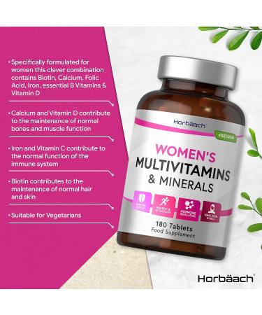 Women's Multivitamins with Iron, Calcium, Biotin, Folic Acid, Vitamins D3, B3, B6 & B5 | 180 Vegetarian Tablets by Horbaach - Buy Online on GoSupps.com