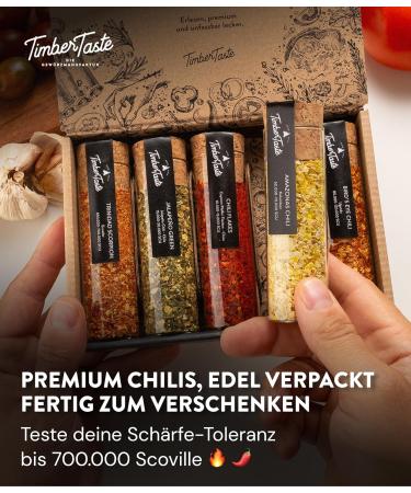 Timber Taste Sharp Chilli Spices Gift Set - 5 Handpicked Chilis | Up to 700 000 Scoville | Perfect Father's Day Gift for Men & Women | Hot Chili Gift Ideas - Buy Online on GoSupps.com