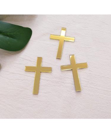 Cross Cake Decoration Acrylic Cross Cake Charm Topper Cake Decoration Acrylic Baptism Cross Cake Charm Religious Celebration (Gold Mirror 4")