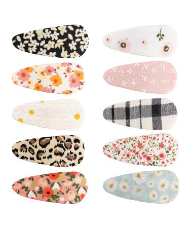 Hair Clips for Girls Women,10 Pack Gift 3 Inch Metal Snap Hair Clips Fabric Covered Barrettes,Hair Accessories Gifts for Baby Toddlers Girl Kids Teens floral