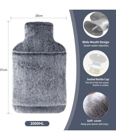 Samply 2L Hot Water Bottle with Premium Faux Fur Cover - Heat Therapy for Menstrual Cramps & Pain Relief - Gray - Buy Online on GoSupps.com