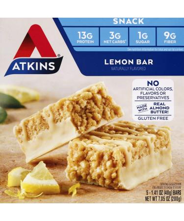 Atkins Snack Light Crispy Lemon Bar, 5 Little Bars (Pack of 2) Lemon 5 Count (Pack of 2)