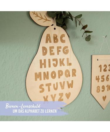 Paper Dragon 2 Wooden Signs with Engraving - Pennant Numbers 1-10 & Pear Alphabet - Ideal First Class Gift & Classroom Decoration - Natural Wood Set - Buy Online on GoSupps.com