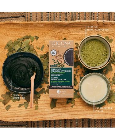 Logona Natural Vegan Hair Color Powder - Organic Henna Black Brown | Nourishing Herbal Hair Color for Intensive Shine - 100g - Buy Online on GoSupps.com