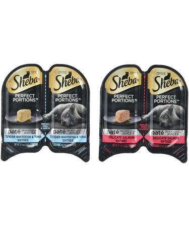 Sheba Perfect Portions Wet Cat Food, Delicate Salmon Entre and Tender Whitefish and Tuna Entre, (12) 2.6 Oz Twin-Pack Trays