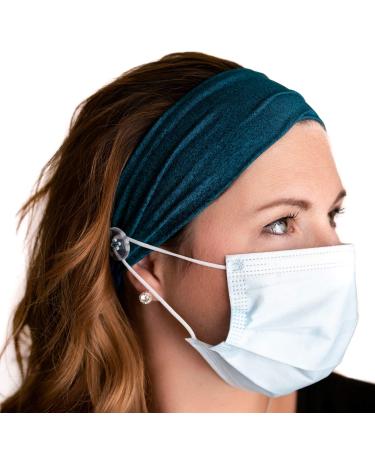 Savior Band headbands with buttons for mask for nurses  going out to the gym  grocery store or other places to protect your ears (Ocean Blue)