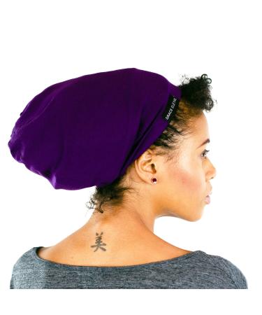 Grace Eleyae GE Women's Satin Lined Sleep Cap Slap Silky Beanie Soft Smooth & Stylish Hair Care Hat Purple